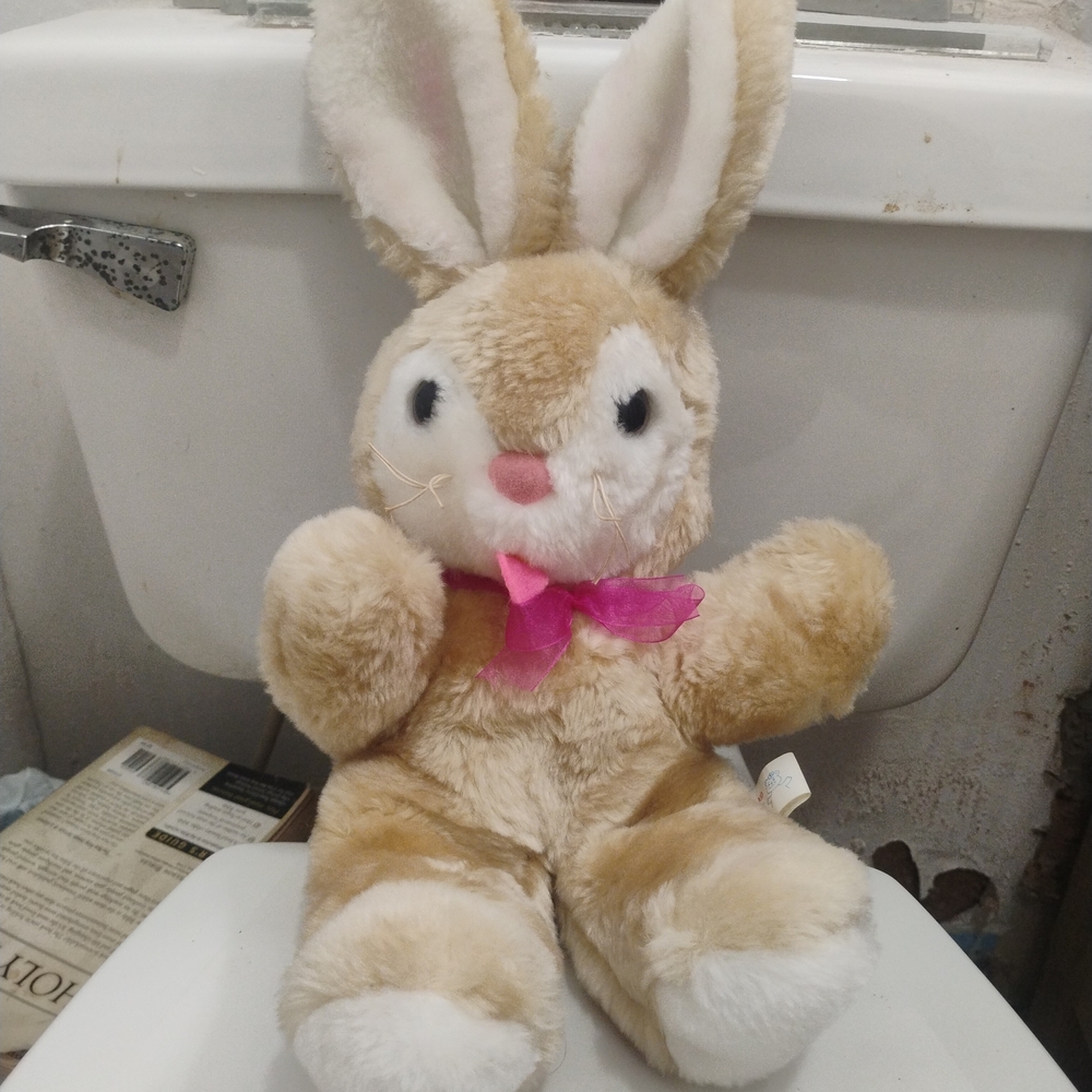 Vintage 1984 10" Well Made Toy Happiness Aid Bunny Rabbit Hair Plush AA